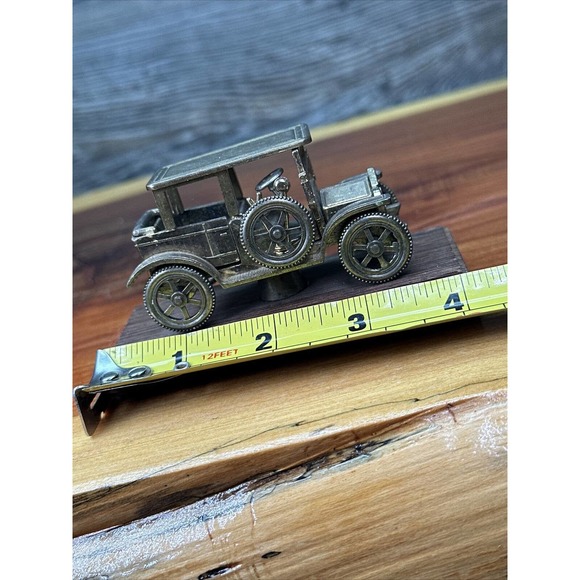 Vintage Made in Italy Die Cast Brass 1910-1920 Touring Car, Wooden Base, Rare! - Picture 7 of 8